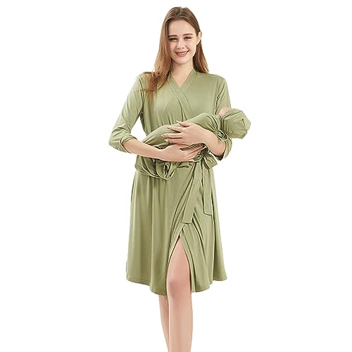 Galabloomer Maternity Robe and Baby Receiving Blanket, Matching Mommy Labor Delivery Robe and Swaddle Set