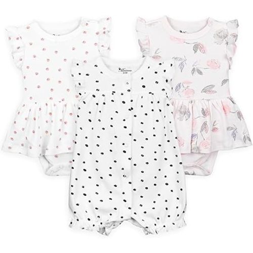 Baby Infant Girls Ruffled Sleeve Jumpsuit Dress Set Toddler Girls One-Piece Cotton Outfits