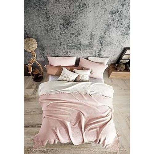 Organic Cotton 100% Dual Colored 4-Layer Muslin Throws and Pillowcases, Breathable Ultra Soft Muslin Throws,Lightweight and Pre-Washed (Soft Pink & Beige, Twin XL)