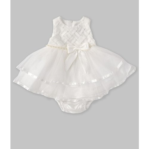 Rare Editions Baby Girls 3-24 Months Short Sleeve Basket Weave Chiffon Bodice/Satin-Trimmed Mesh Fit-And-Flare Dress