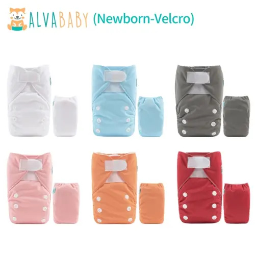 Newborn Cloth Diapers 6 Pack with 6 Microfiber Inserts Adjustable Washable Reusable for Baby Girls and Boys