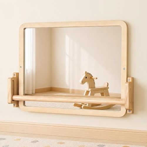 Montessori Mirror with Bar – Adjustable Baby Pull Up Bar, Anti-Rotation Design & Acrylic Safety Baby Mirror for Wall – Tummy Time, Pull to Stand Toys for Infant Toddler Nursery