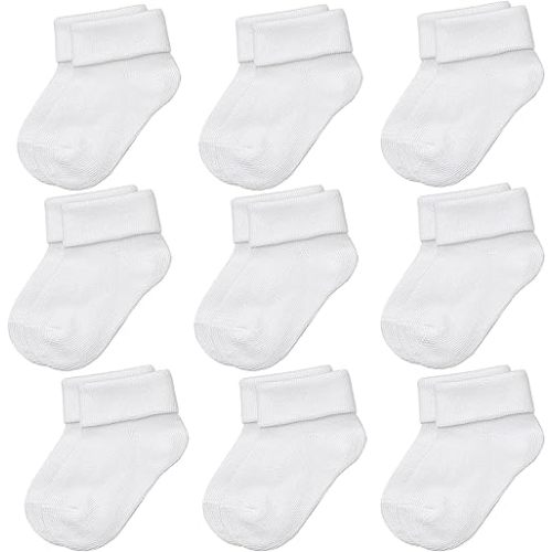 Infant Baby Boys and Girls Cotton Socks with Fold-Over Cuff, 9-Pack, 3-9 Months