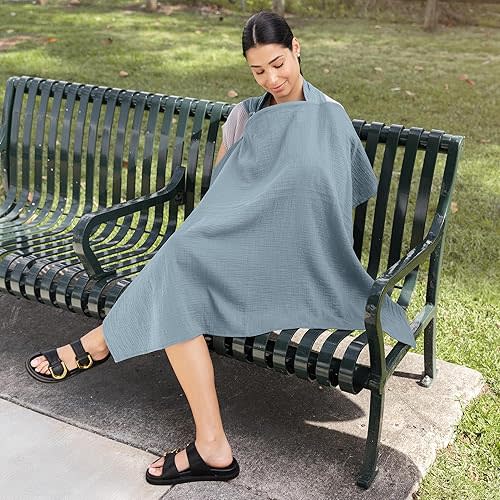 Comfy Cubs Muslin Nursing Cover - 100% Muslin Breastfeeding Cover for Moms - Soft & Breathable Baby Nursing Scarf with Adjustable Neck Strap - Portable, Lightweight & Privacy Coverage - Pacific Blue