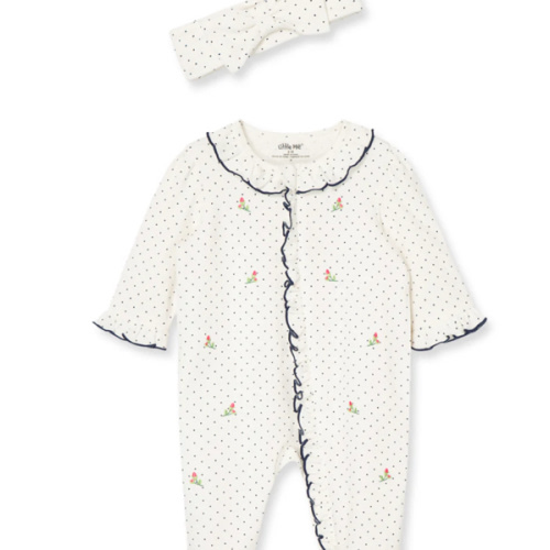 Rosebud 2-Way-Zip Footed One-Piece and Headband