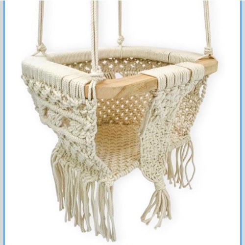 Finn + Emma - Handmade Macrame Baby Swing with Solid Wood Bar - Organic Baby Accessories - Handmade with Care
