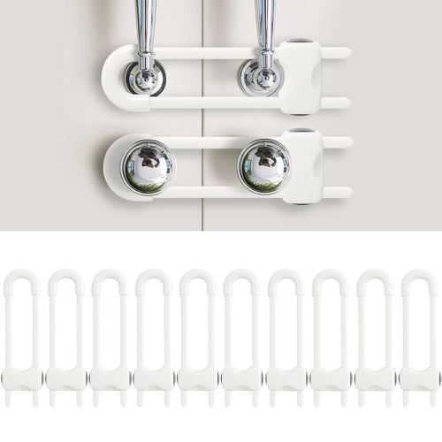 Baby Proofing Cabinets, Sliding Cabinet Locks for Babies, Adjustable U Shaped Baby Safety Locks, Childproof Cabinet Latch for Kitchen, Bathroom, Drawer, Cupboard Doors Knobs & Handles (10Pack White)