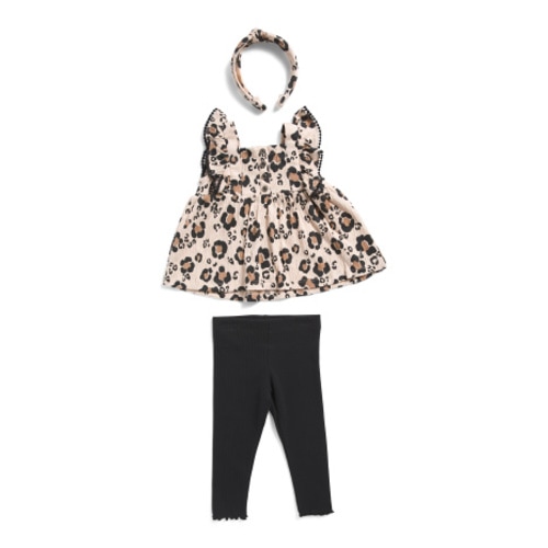 Infant Girls 2pc Gauze Leopard Top With Leggings And Headband Set | Baby | Marshalls