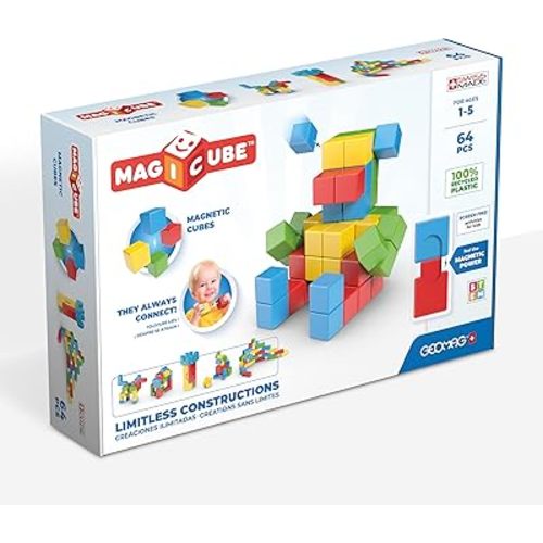 Geomag Magicube 64pcs Magnetic Blocks - Magnetic Building Blocks for Toddlers 1-3, Montessori Toys for 1+ Year Old, Autism Sensory Product, Magnets for Kids
