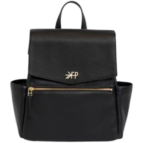 Freshly Picked Mini Classic Diaper Bag Backpack, Wipeable Vegan Leather Black Diaper Bag Backpack, 8 Pockets Total (Ebony)