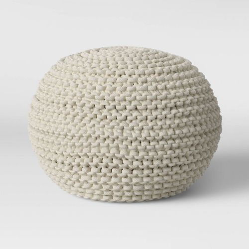 Cloverly Chunky Knit Pouf Cream - Threshold™: Round Cotton Footrest With Polystyrene Beads