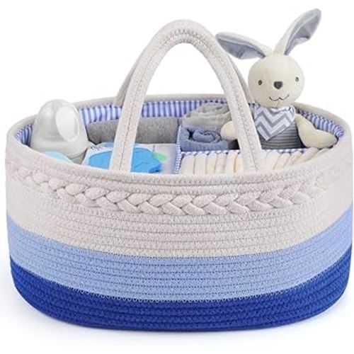 Maliton Baby Diaper Caddy Organizer, Cotton Rope Diaper Caddy Basket, Large Storage Basket for Newborn Boys and Girls, Gift for Baby Shower List, Newborn Essentials
