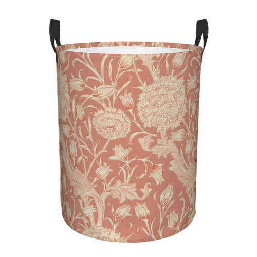 XMXT Collapsible Laundry Basket, Elegant Orange Floral Polyester Waterproof Laundry Hampers Dirty Clothes Hamper, 62L