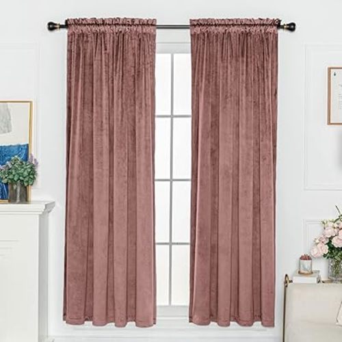 FY FIBER HOUSE Elegant Room Darkening Velvet Blackout Curtains Drapes Heat Insulated Window Shade Panels Rod Pocket 52Wx95L Inch 2 Panels Canyon Rose