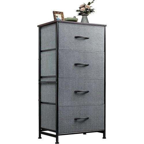 WLIVE Small Dresser Nightstand for Bedroom, 4 Drawers, Dark Grey