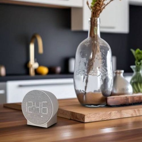 Round Time Table Clock Gray - Capello: Modern ABS Nightstand Alarm with USB Port, LED Display, 3 Brightness Levels