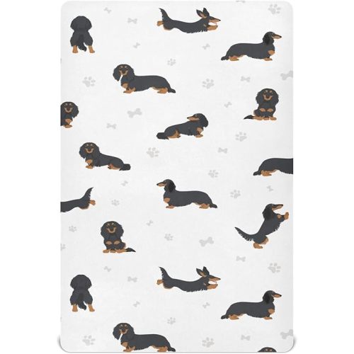 Crib Sheets for Boys Black Dachshund Long Haired Toddler Baby Girl Sheets for Crib,Neutral Mini Crib Nursery Mattress Sheets Fitted,Crib Mattress Soft & Breathable 52 * 28 * 9In