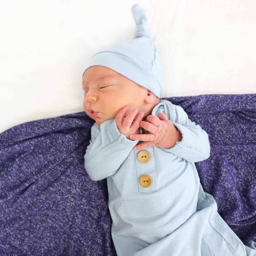Solid Light Dusty Blue Bamboo Knot Gown & Hat