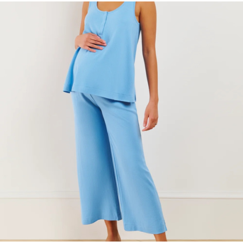 LAKE | Women | Pima Cotton Pajamas | Serene Blue Pointelle Maternity Wide Leg Tank Set