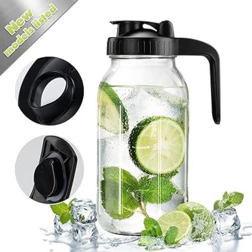 Glass Pitcher with Lid V-Shaped, 2 Quart Juice Containers with Lids Double Leak Proof, 64 oz Iced Tea Pitche for Breastmilk, Sun Tea, Juice, Coffee Creamer, Drink Pitcher