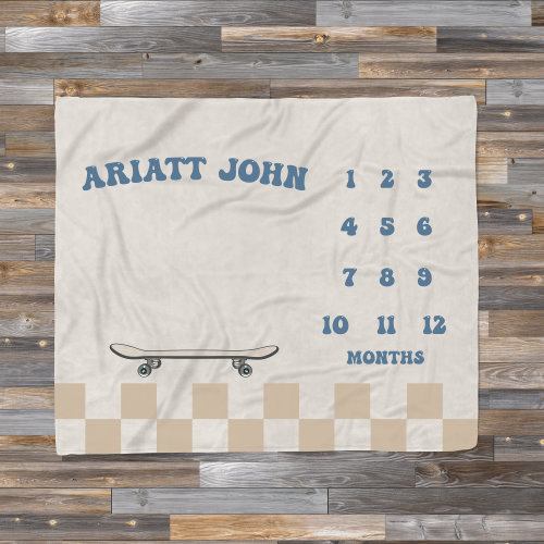 Skateboard Milestone Blanket, Baby Month Blanket, Baby Boy Milestone, Track Growth Keepsake Baby Shower Gift Blanket