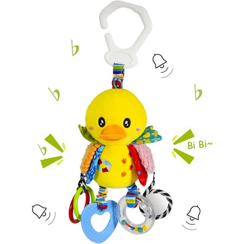 Baby Stroller Car Seat Toys for Infant with Teether Hanging Rattle, Clip on Stroller, Soft Plush Baby Toys for Boys and Girls 3-12 Months