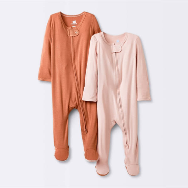 Baby Girls' 2pk So Very Soft Modal Blend Sleep N' Play - Cloud Island™ Light Pink Newborn: Footed Pajamas, Long Sleeve