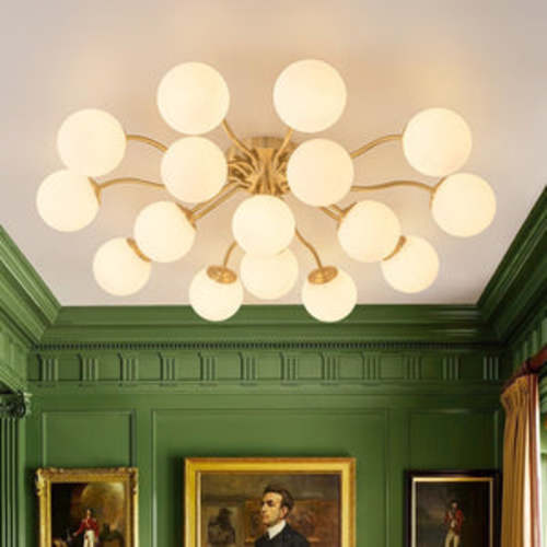 Bloom Brass Frosted Glass Bubble Semi Flush Chandelier