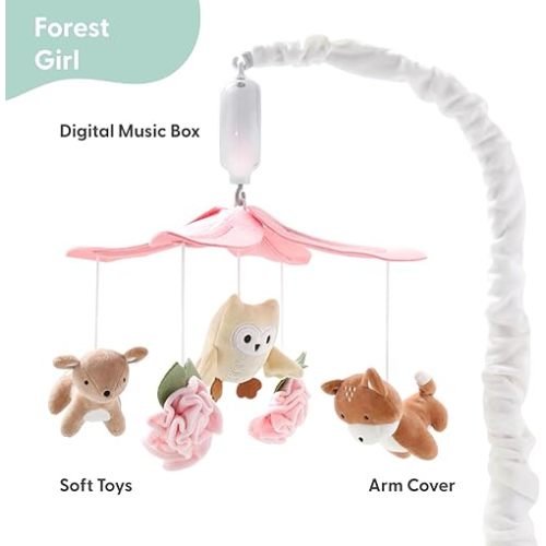 The Peanutshell Crib Mobile for Girls - Pink and White Musical Baby Crib Mobile with 12 Lullabies, Forest Baby Little Forest Nursery Decor