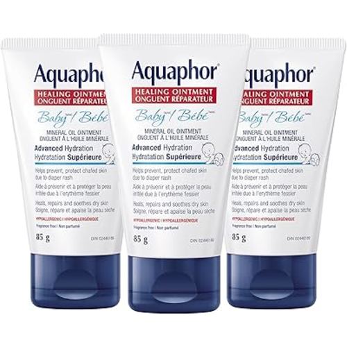 Aquaphor Baby Healing Ointment for Baby's Sensitive Skin, Multipurpose Ointment Helps Prevent Diaper Rash, Fragrance Free, Non Greasy Healing Ointment, Recommended by U.S. Pediatricians, 3 x 85g Tube