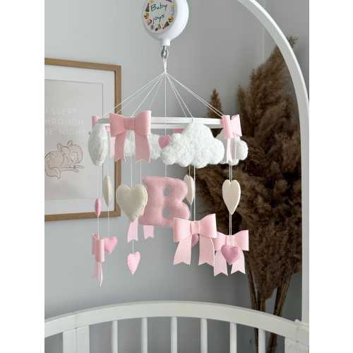 Pink Bow Baby Mobile - Sweet Nursery Decor for Newborn Girls.Bow baby girl mobile.Crib mobile with bows.Personalized crib mobile for a girl.