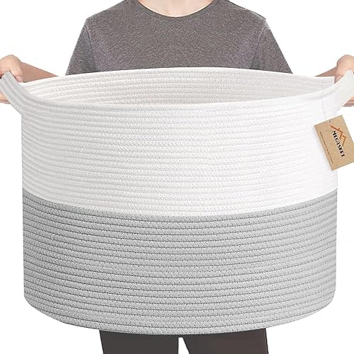 XXXL Large Cotton Rope Basket, 22" X 14" Blanket Basket Living Room, Kids Toy Baskets Storage, Baby Woven Baskets for Storage, Giant Blanket Toy Storage Bins Organizer, Large Wicker Basket