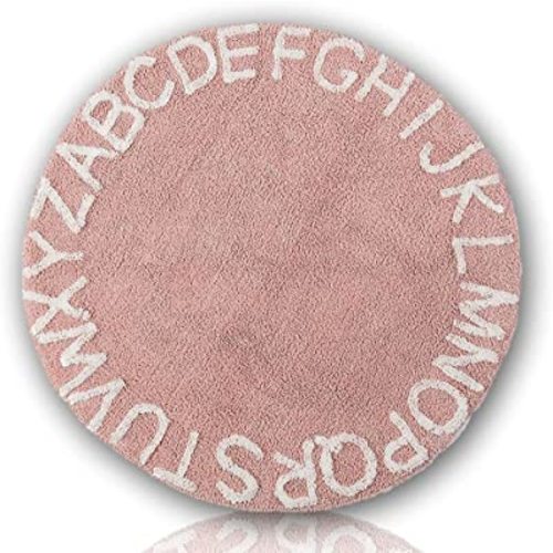 ABC Kids Rug Alphabet Educational Area Rugs for Infant Toddlers - Baby Play & Sleeping Plush Mat, Hand Woven Alphabet Carpet for Home Decor Teepee Tent (Round, 47", Pink White)