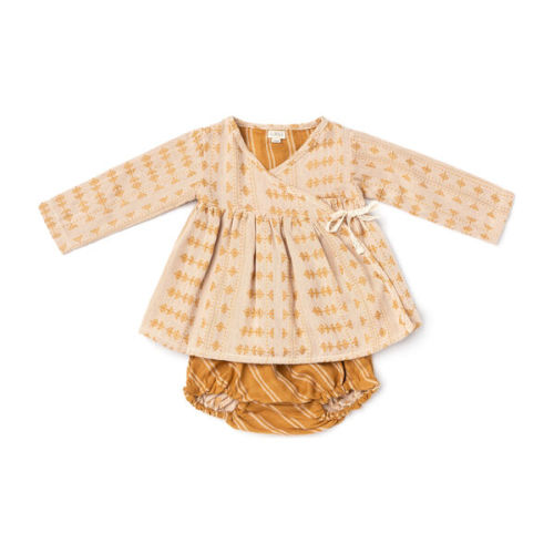 Wrap Set, Mustard Jacquard - Baby Girl Clothing Rompers - Maisonette