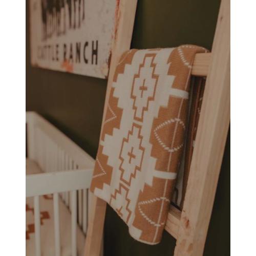 Tan Southwest Baby Blanket 30x40 Reversible Knit Aztec Pattern Soft Lightweight Stroller or Nursery Crib Blanket for Baby & Kids