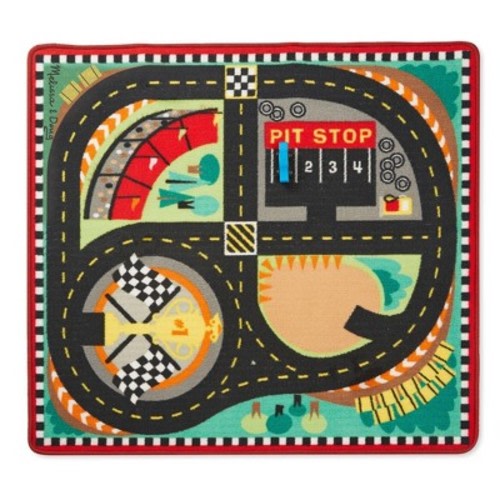 Melissa & Doug Round The Speedway Race Track Rug With 4 Race Cars (39 X 36 Inches)