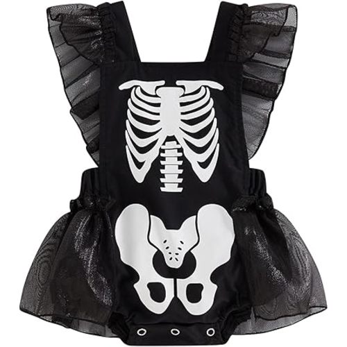 Baby Girl Halloween Outfit Ghost Skeleton Bodysuit Romper Ruffle Tulle Dress Gothic Stuff One Piece Jumpsuit Outfits