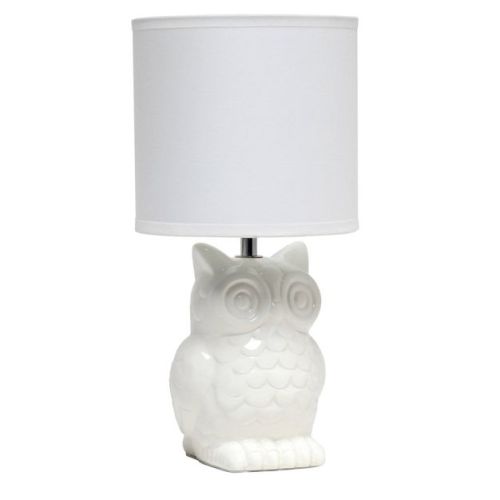 12.8" Contemporary Ceramic Owl Bedside Table Lamp With Matching Fabric Shade Off-white - Simple Designs