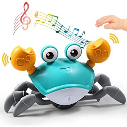 Aprilwolf Escape Crawling Crab, Tummy Time Baby Toys, Sensing Interactive Walking Dancing Toy with Music Sounds & Lights, Infant Fun Birthday Gift Toddler Boy Girl (Cute Green)