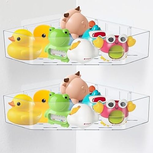 2 Pcs Bath Toy Storage Holder for Bathtub, Corner Mounted Bath Toy Organizer Clear Large Capacity Baby Bathtub Toys Storage Basket Shower Caddy for Bathroom