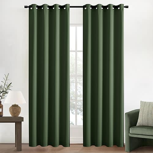 XTMYI Dark Olive Green Blackout Curtains 84 Inch Length 2 Panels Set for Bedroom Window Grommet Thermal Insulated Room Darkening Living Room Curtains 84 Inches Long