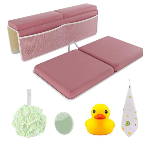 Sleepah Bath Kneeler and Elbow Kneeling Rest Pad Set for Baby Bathing – Waterproof Soft Memory Foam Mat Organizer Babies & Toddler Bathing Time Toys Sponge (Pink)