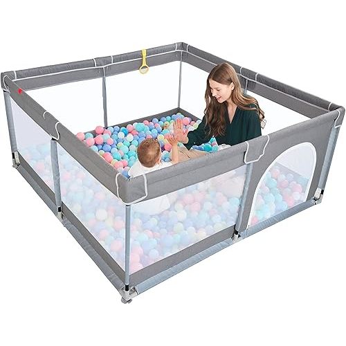 TODALE Baby Playpen 50”×50” Gray Playpen for Babies and Toddlers, Safe & Sturdy, Small Baby Play Yard with Anti-Slip Base & Breathable Mesh- Indoor & Outdoor Baby Play Pen for Toddler & Infant