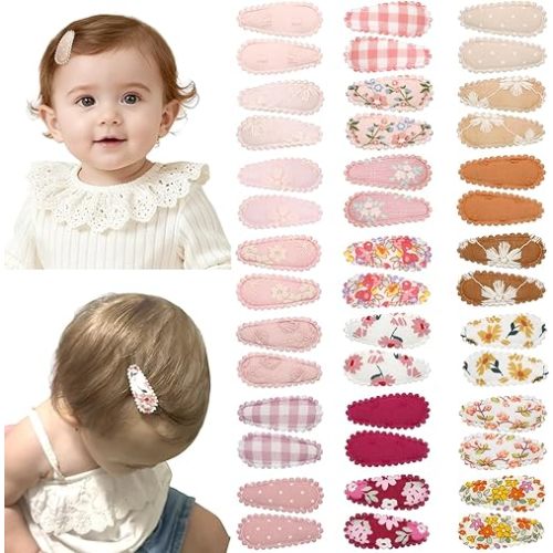 CÉLLOT 42Pcs Baby Hair Clips, Infant Girl Hair Accessories, 1.5" Mini Hair Clips, Printed Anti-Slip Snap Barrettes, Waterdrop Design Hairpins, Toddler Girl Hair Accessories（A）