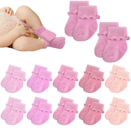 Toulite 12 Pairs Preemie Socks Girls and Boys Premature Ruffle Turn Cuff Cotton Socks Hospital Nicu