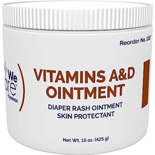 Dynarex Vitamins A & D Ointment, Ointment with Vitamin A and Vitamin D Skin Protectant, for Diaper Rash and Discomfort, White, 15 oz Jar