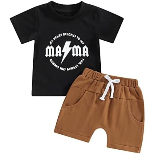 fhutpw Baby Boys 2Pcs Summer Outfits Short Sleeve T-Shirt Tops Elastic Waistband Shorts Set Toddler Clothes