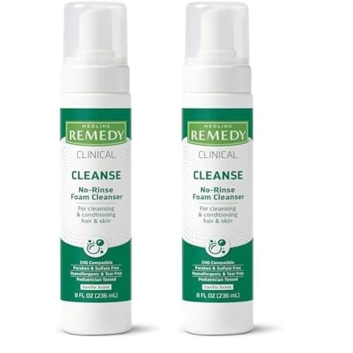 Medline Remedy Phytoplex Hydrating Cleansing Foam, No-Rinse Body Wash and Shampoo, Paraben and Sulfate-Free, 8 fl oz (Pack of 2)