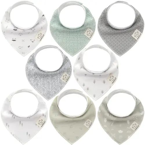 8-Pack Organic Baby Bandana Bibs for Boys, Girls - Super Absorbent Triangle Baby Bibs for Drooling and Teething Infant, 100% Cotton Extra Soft for Newborn, Infant 0-36 Months(Nordic)