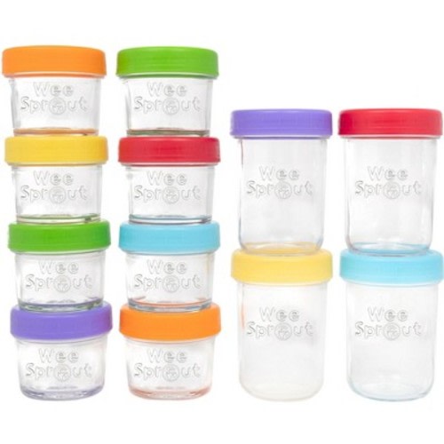 WeeSprout Glass Baby Food Storage Jars w/ Lids - 4oz and 8oz, 12 Pack Set
